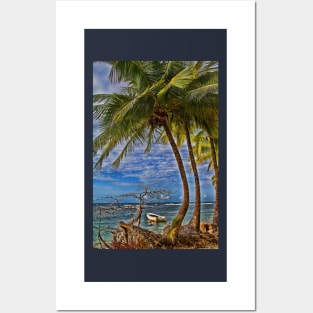 Panama. Bocas del Toro. Boat, Sea and the Palm trees. Posters and Art